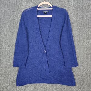 August Silk Sweater Womens XL Blue 3/4 Sleeve Button Up Soft Cardigan